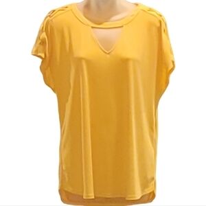 NY&CO; Women's Yellow Cutout Neck Design Short Sleeve W/Lace Up Accent Top, Sz L